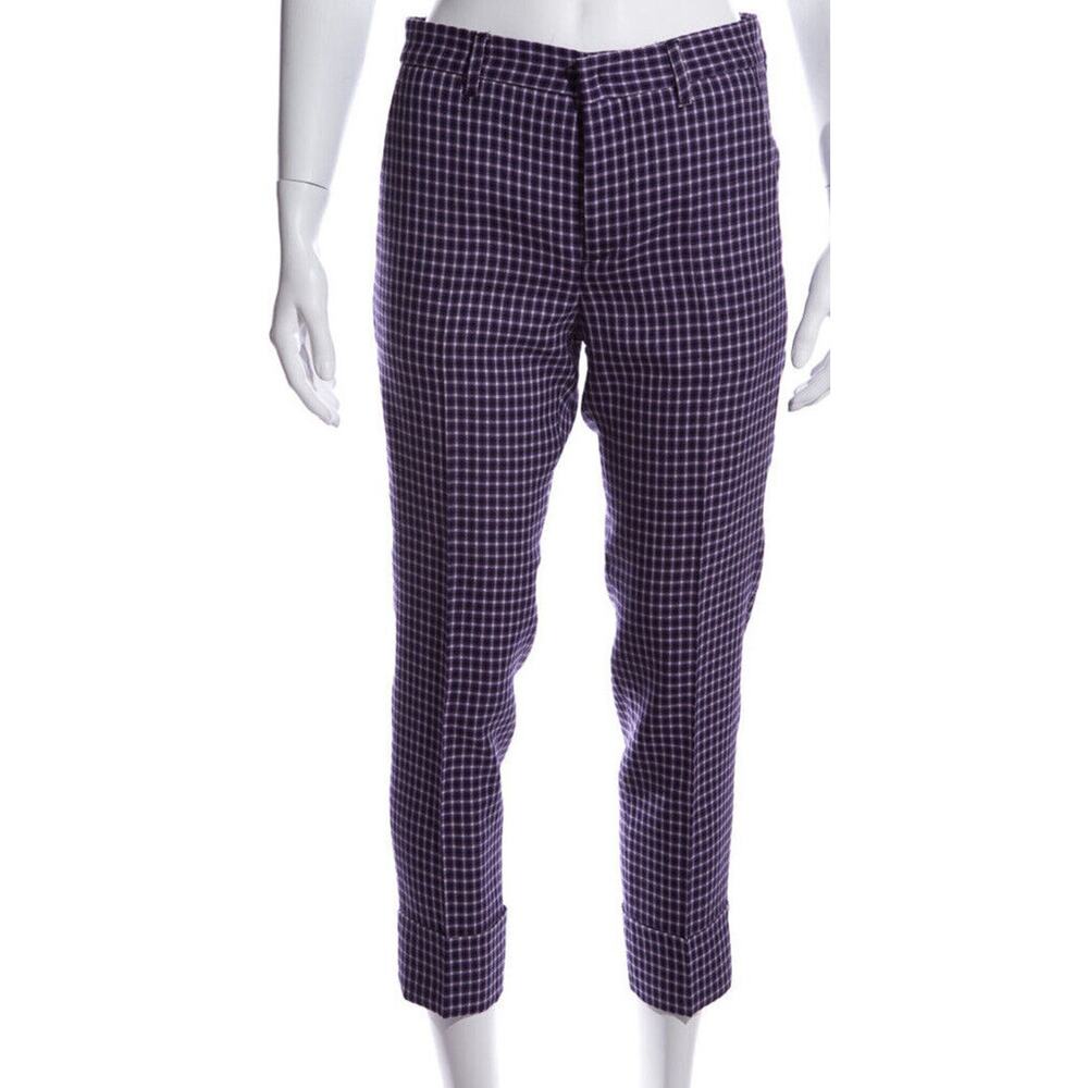 Miu Miu Designer Purple/ Black Plaid Wool Cropped Pants 44/U.S. Lg /XL‎ Cleaned